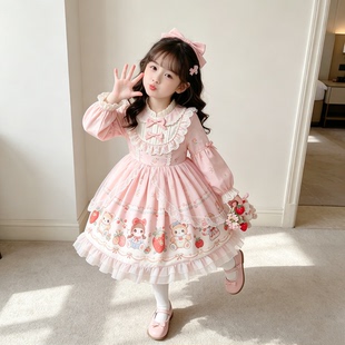 2026女童秋冬甜美可爱洛丽塔连衣裙女童粉色卡通仙气蓬蓬纱公主裙