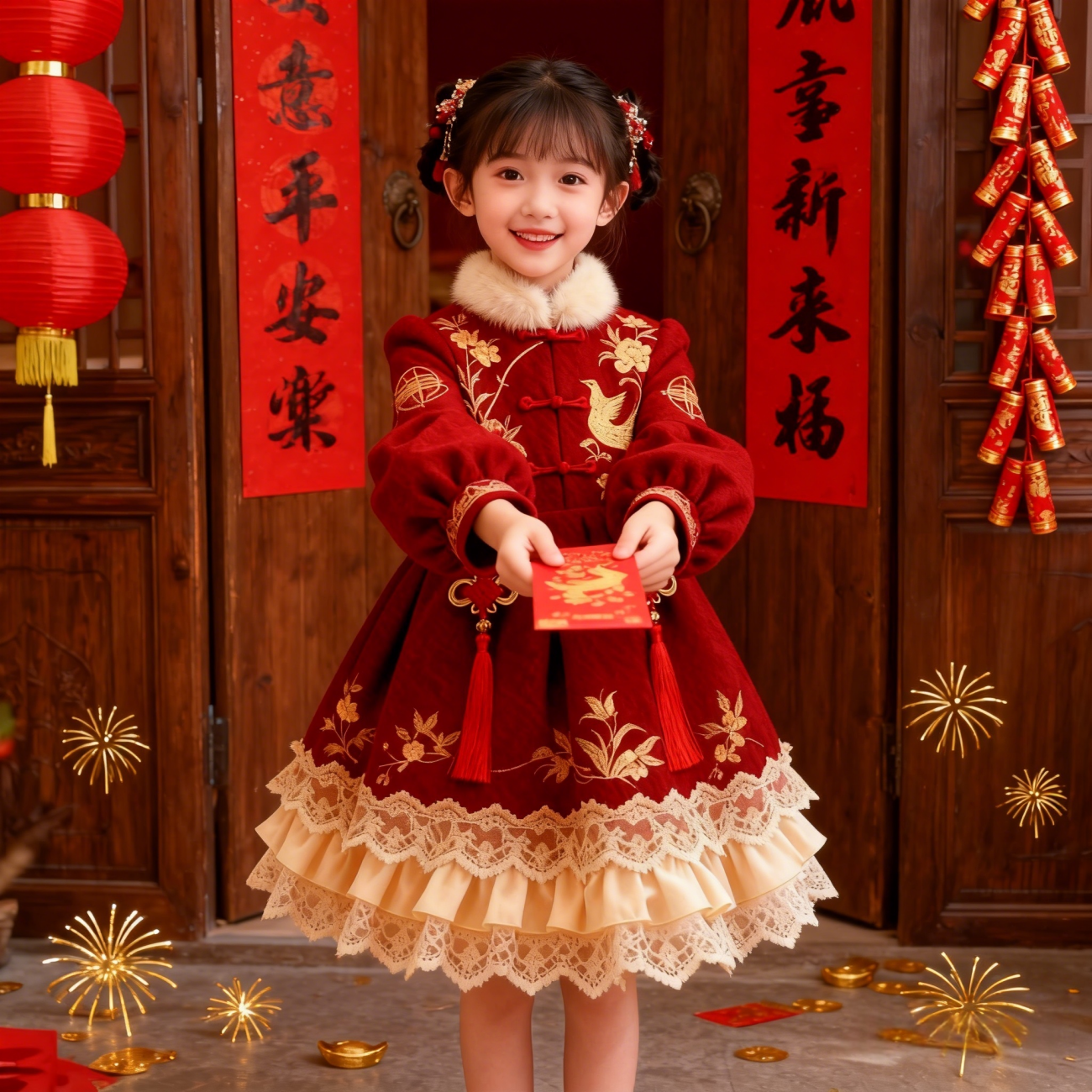 女童2026新款加绒拜年服小女孩中式喜庆周岁生日洋气洛丽塔公主裙,童装/婴儿装/亲子装,连衣裙,淘宝优惠券,粉丝福利购,淘宝优惠卷