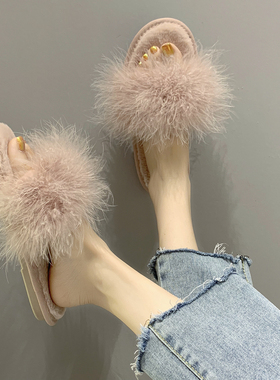 红色喜庆洋气本命年毛毛拖鞋女冬季新娘婚礼晨袍婚鞋室内棉拖家用