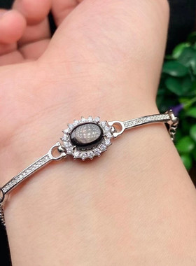 天然金运石镶嵌手链女款白铜托