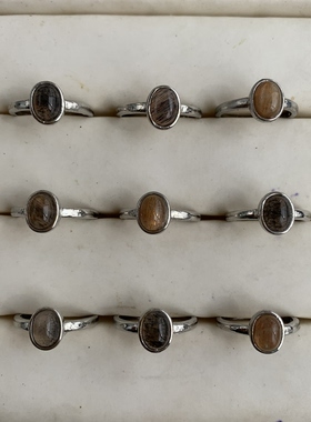 天然骨干太阳石戒指白铜托活口简约百搭时尚水晶饰品礼物约6*8mm