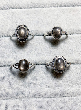 天然黑骨干戒指男女S925纯银复古