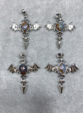 天然彼得石镶嵌天使翅膀吊坠男女款白铜托欧美风水晶饰品项坠配饰