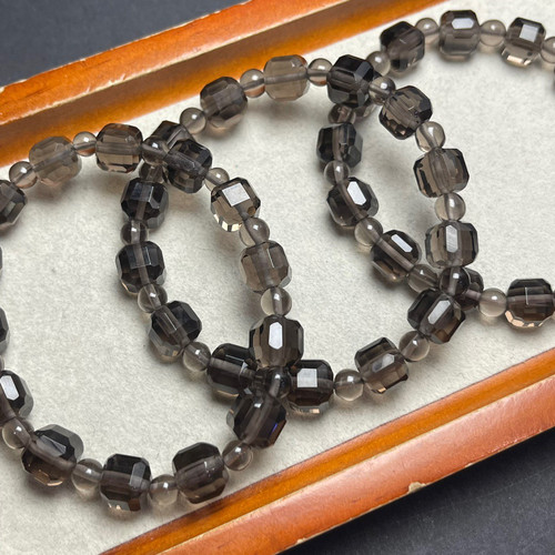 天然冰种黑曜石方糖单圈手链男女茶冰耀方块手串日韩百搭水晶饰品