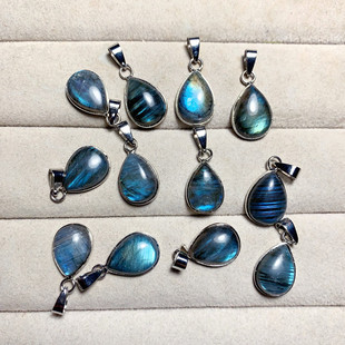 天然黑体拉长石水滴吊坠女灰月光石水滴形项坠项链水晶饰品随机发