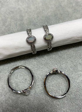 天然欧泊戒指白铜托活口裸石约3*5mm一件和十件价格