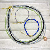 天然橄榄石灰月光石锁骨链女款 太赫兹小珠子3mm手链14K金水晶饰品