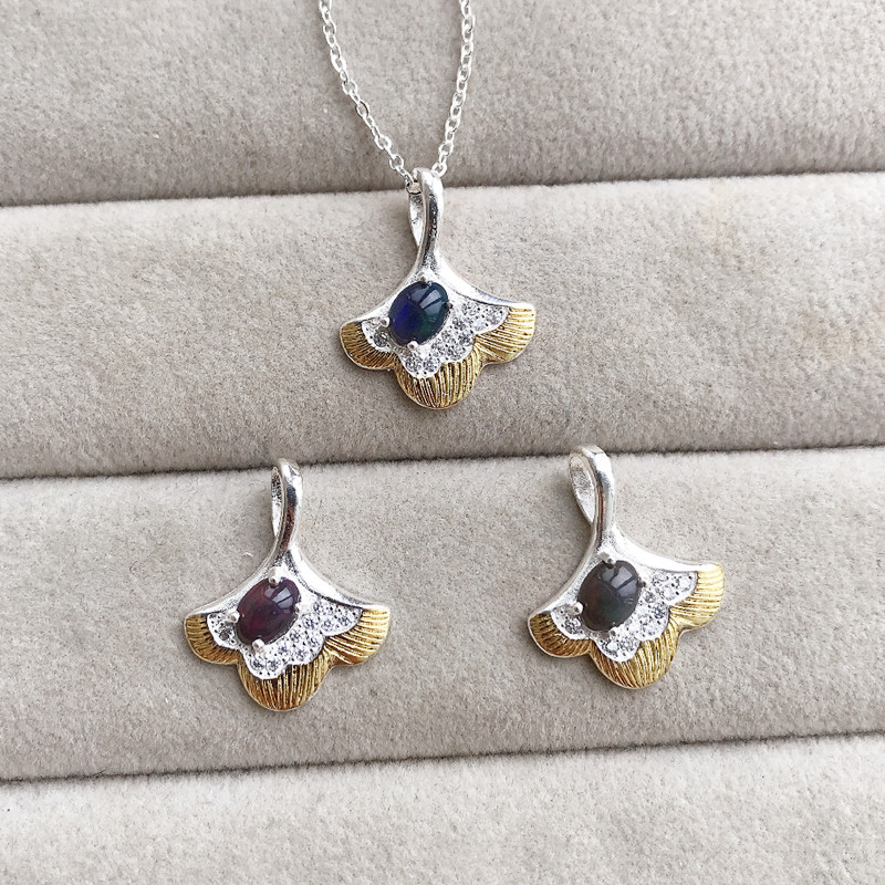 天然黑欧泊吊坠女款鱼尾项链项坠欧珀潮人轻奢彩宝石水晶饰品礼物