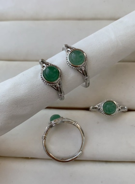 天然东陵玉戒指女白铜托开口简约圆形时尚百搭水晶饰品礼物