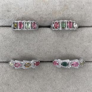 天然碧玺戒指女排戒白铜托活口指环日韩气质潮人时尚水晶饰品礼物