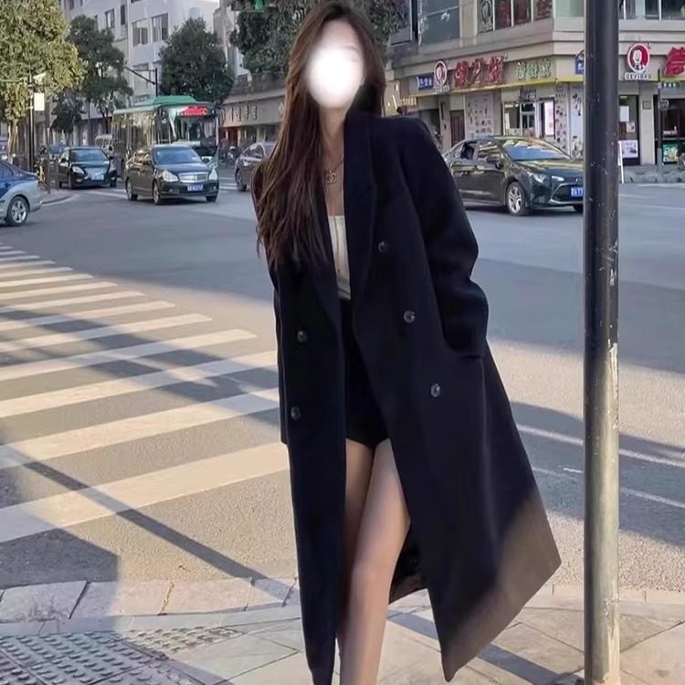 今年流行毛呢外套女加绒加厚中长款2025新款秋冬高级感风西装大衣