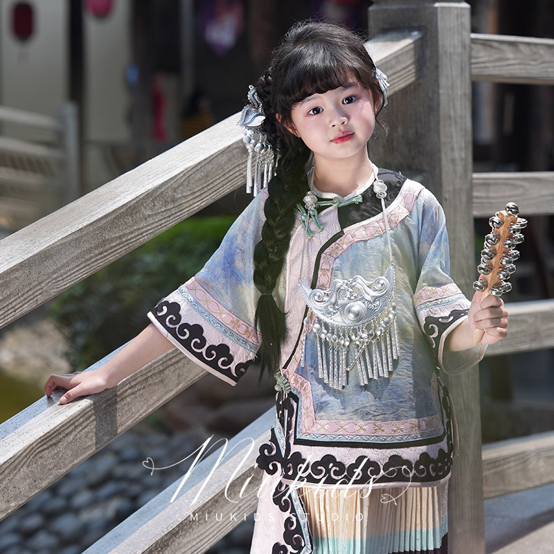 miu妈童品原创设计夏款原版正品民族风彝族少女改良百褶套装亲子