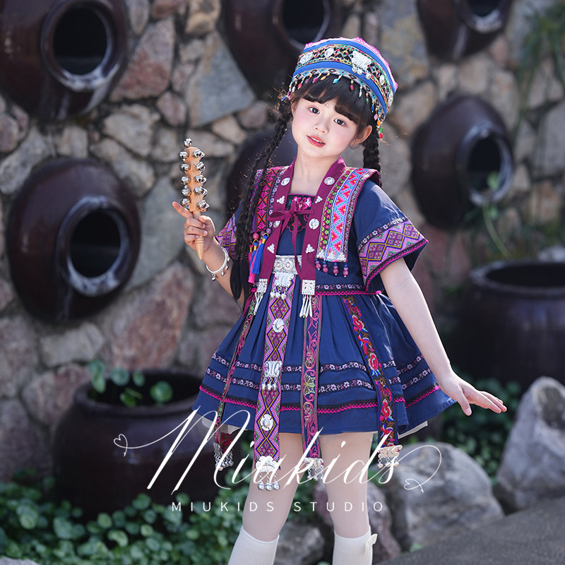 miu妈童品原创设计民族风壮族女童深蓝色吊带裙外套套装三月三,童装/婴儿装/亲子装,套装,淘宝优惠券,粉丝福利购,淘宝优惠卷