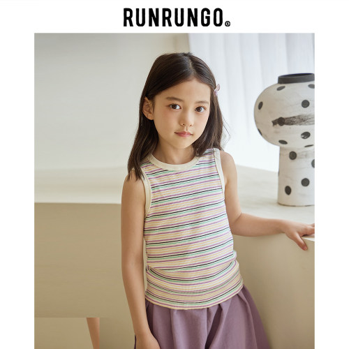 runrungo儿童针织条纹背心宝宝吊带家具休闲舒适男女童夏季透气