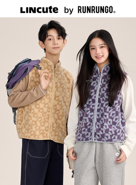 RUNRUNGO印花摇粒绒马甲2025冬季新款石墨烯发热抗菌亲肤男女同款