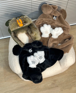 正品OldOrder 米奇联名 护耳帽 雷锋帽 帽子毛绒围巾手套一体