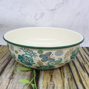 25CM和面盆搪瓷汤盆拌凉菜沙拉盆复古怀旧菜盆饺子馅盆炖菜盆珐琅