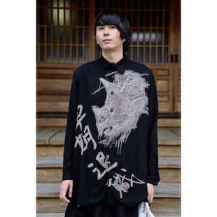 TOP-YAMAMOTO暗黑风早期退职印花衬衫男宽松长袖黑色小众