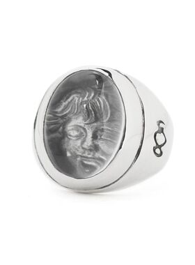 TOP-YAMAMOTO复古人物浮雕椭圆戒指男士银色金属指环个性装饰