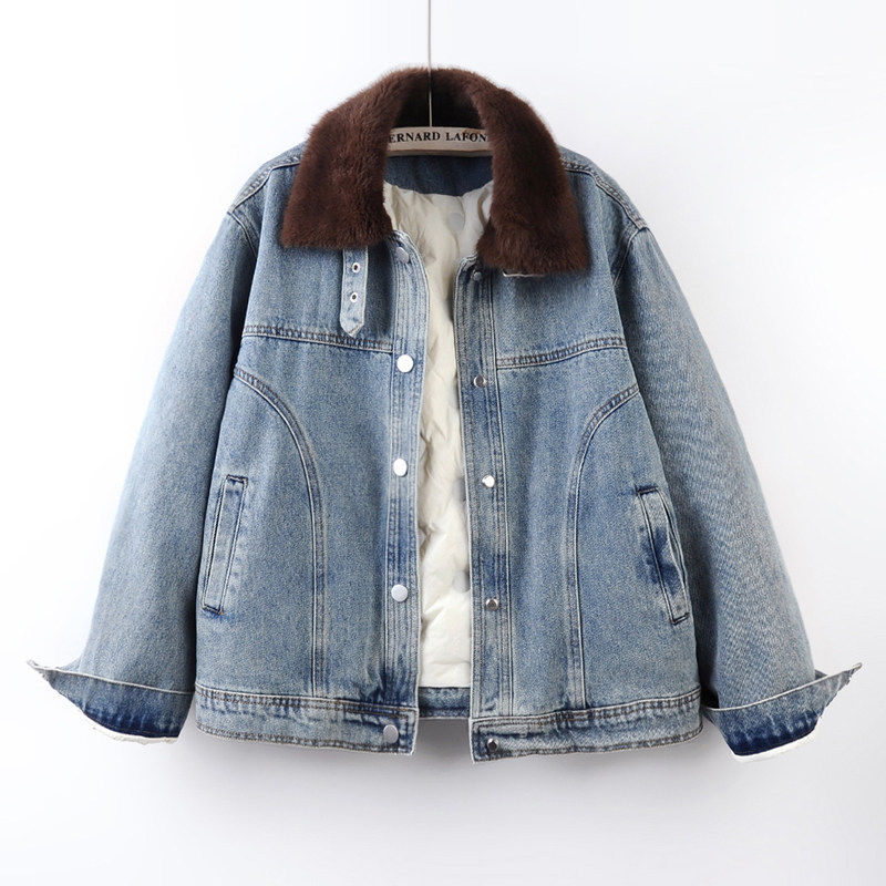 2025冬季新款洋气时尚毛领牛仔羽绒外套女保暖夹克上衣加绒加厚潮