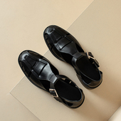 真皮复古圆头包头镂空罗马凉鞋 新款 女百搭休闲沙滩鞋 子2025年夏季