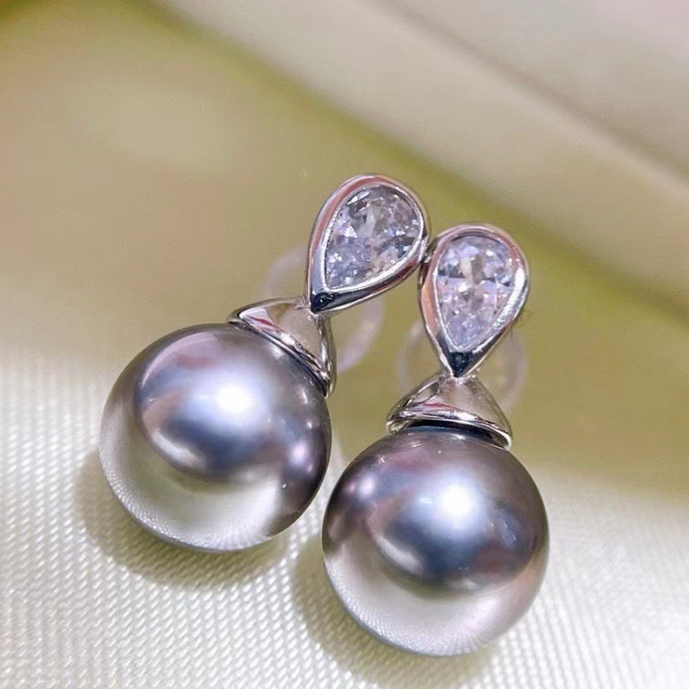 金色银色水滴锆石耳钉耳饰