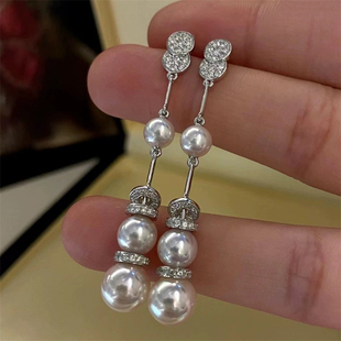 DIY配件 S925纯银宋慧乔同款柔美优雅多珠耳线耳钉半成品 6-9mm