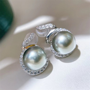 DIY珍珠配件 18K包金铜厚镀金柔美曲线设计银针耳钉空托9-10.5mm