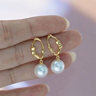 DIY配件 不规则异形巴洛克珍珠耳钉半成品女 18K包金铜厚镀金个性