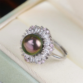 DIY珍珠配件 18K包金铜厚镀金分色锆石花朵戒指半成品 10.5mm