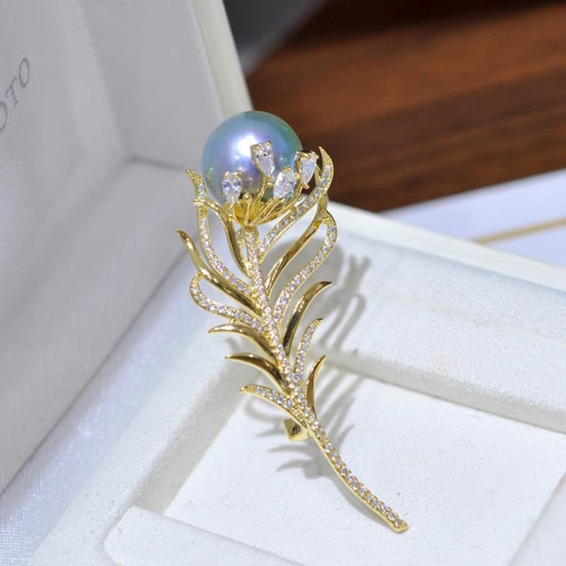 金色银色羽毛款异形巴洛克胸针