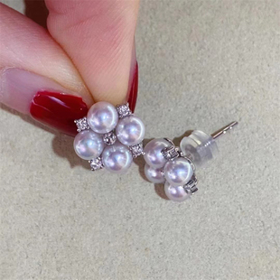 DIY配件 18K包金铜厚镀金M家经典幸运草多珠耳钉半成品 金色银色