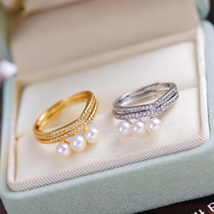 DIY配件 18K包金铜厚镀金V形约瑟芬皇冠双层叠戴多珠戒指半成品