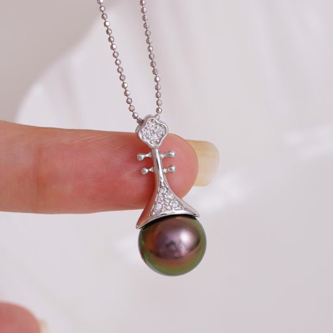 DIY珍珠配件 铜镀金K金工艺琵琶弦音吊坠半成品 金色银色11-16mm