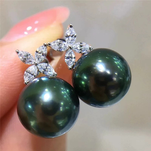 DIY珍珠配件 18K包金铜厚镀金时尚幸运草S925银针耳钉半成品空托