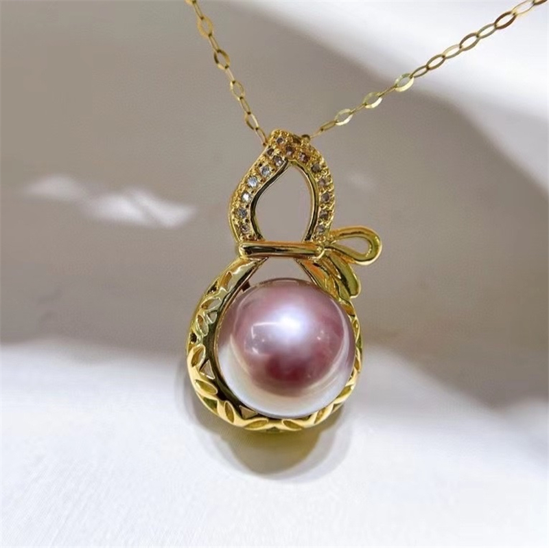 DIY珍珠配件 福禄葫芦18K包金铜厚镀金微镶锆石吊坠项坠半成品女