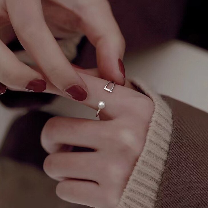 DIY珍珠配件 S925纯银韩版简约个性开口戒指指环半成品银饰空托女