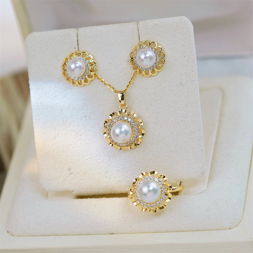 经典太阳花款吊坠耳钉戒指套装