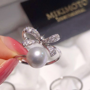 11.5mm 开口戒指半成品7.5 DIY珍珠配件 18K包金铜厚镀金蝴蝶结款