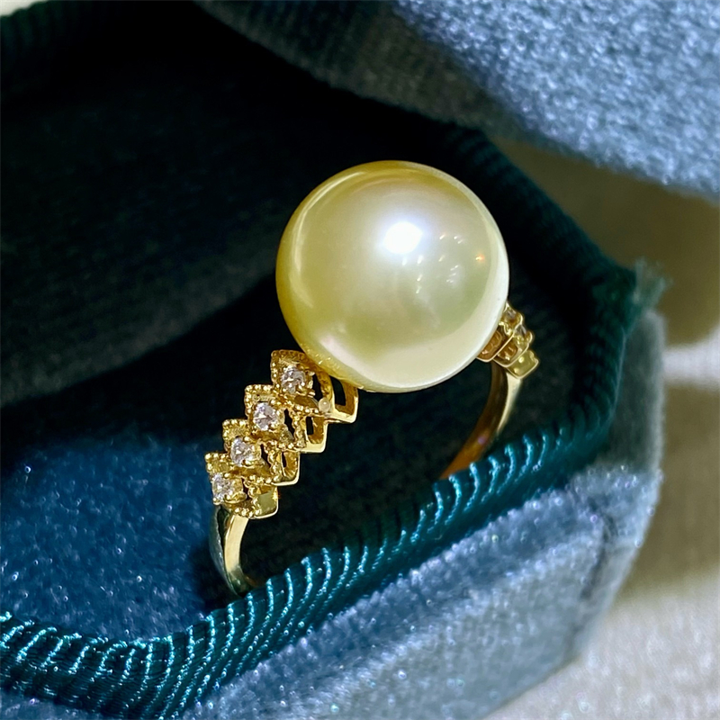 DIY珍珠配件 18K包金铜厚镀金蕾丝设计款优雅戒指指环可调节空托