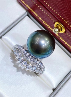 DIY珍珠配件 18K包金铜厚镀金双层闪锆优雅曲线戒指半成品10-14mm