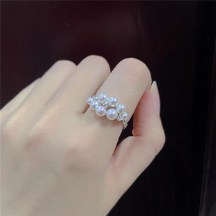 DIY配件 M家同款S925纯银葡萄多珠戒指清新设计感戒圈可调节空托