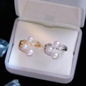 DIY配件 金色银色 高级感开口戒指半成品 S925纯银多珠款 轻奢时尚