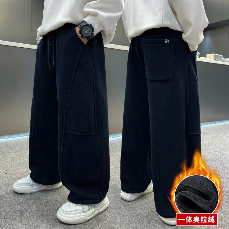 男童中大童加绒阔腿运动卫裤