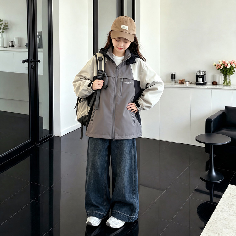 2026新款女童春秋连帽冲锋衣