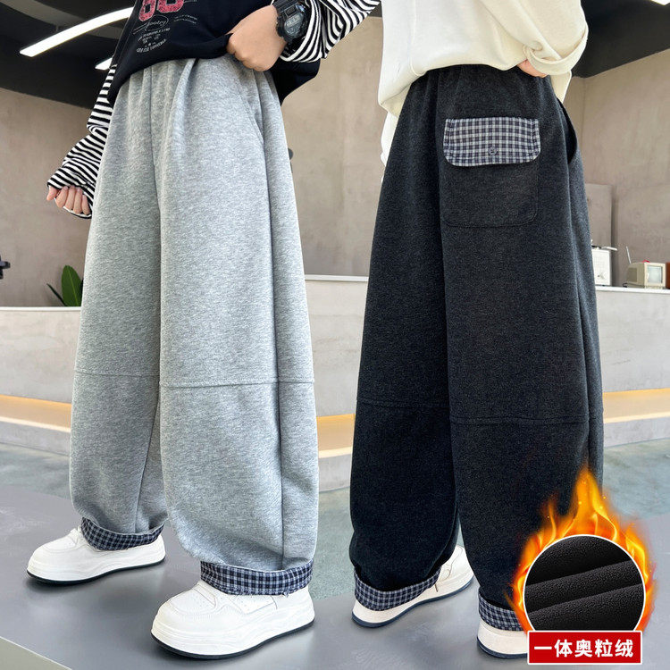 男童冬季加绒加厚阔腿运动卫裤