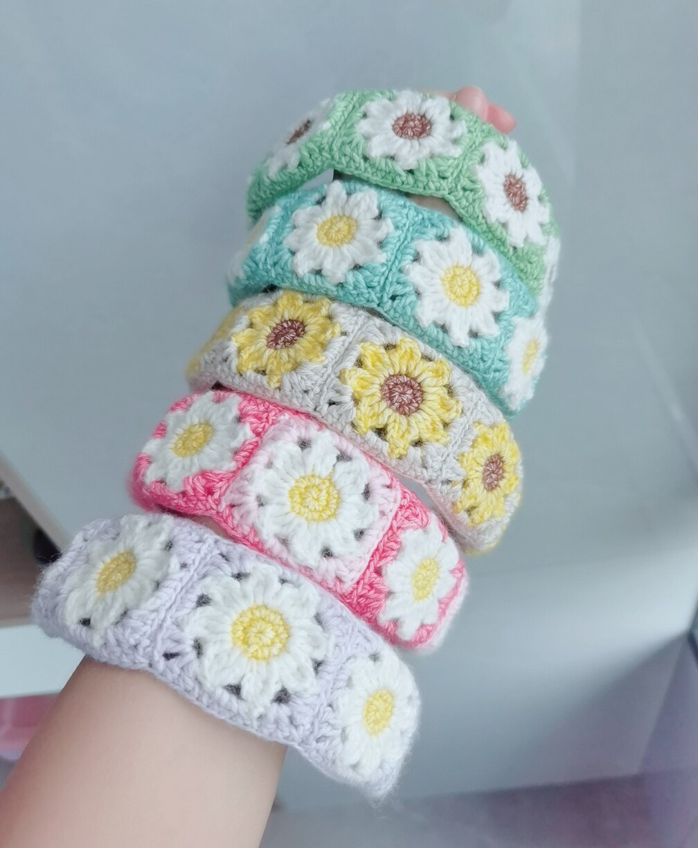 成品纯手工钩针沁柔线编织花朵发箍女款小雏菊毛线发箍加宽加长款