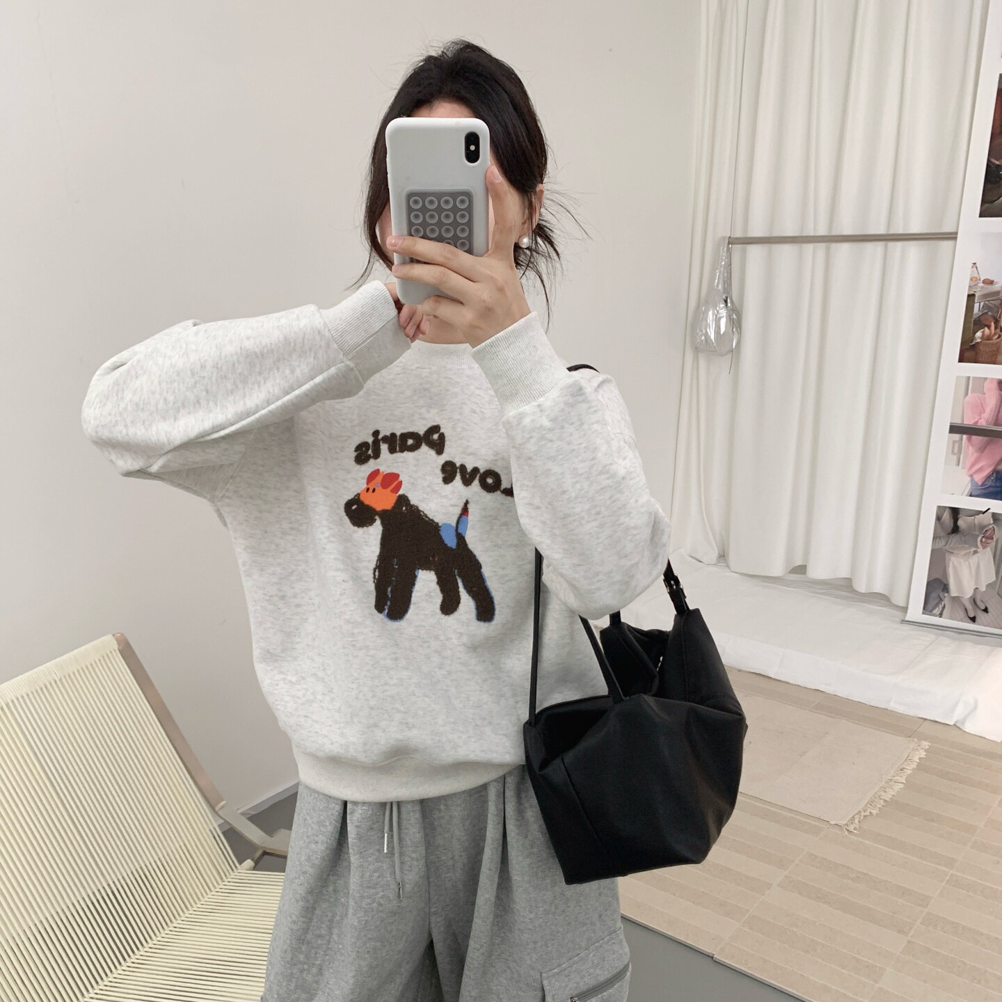 可爱风卡通撞色小马刺绣卫衣女红色圆领宽松套头长袖上衣2026春季