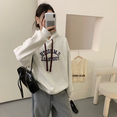 韩版字母印花连帽卫衣加绒厚宽松