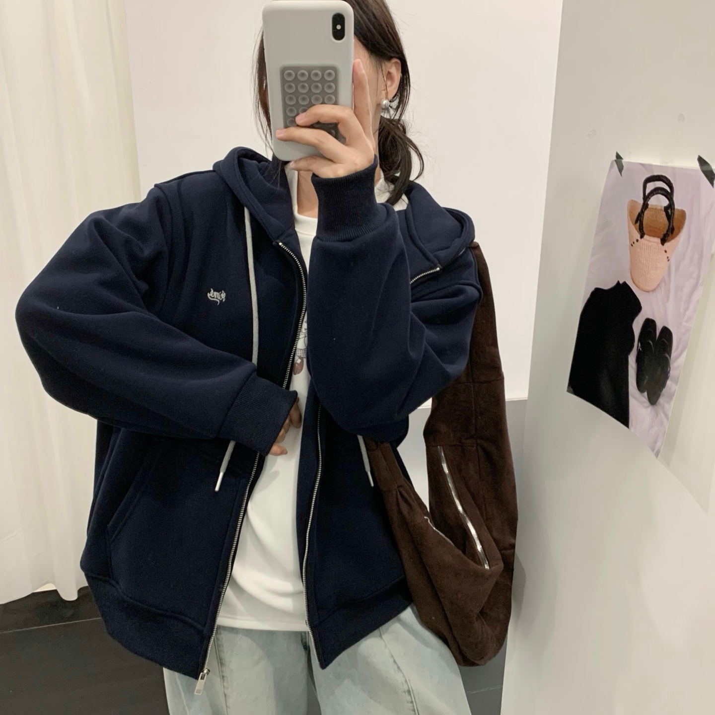 拉链开衫宽松连帽卫衣外套冬加绒